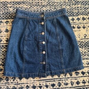 Classic Dark Blue Denim Button-Front Skirt 100% Cotton